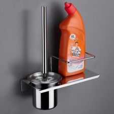 Chrome Mirror Toilet Brush Holder Set w/ Brush Bathroom Toilet Storage Holder