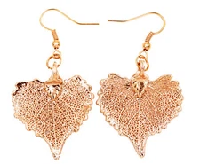Zhannel Real Leaf Hook Drop EARRINGS COTTONWOOD Rose Gold Dipped Genuine Leaf