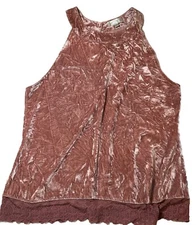 Anthropologie Ravi Crushed Pink Velvet Crochet Trim Luxe Elegant Halter Sz Med