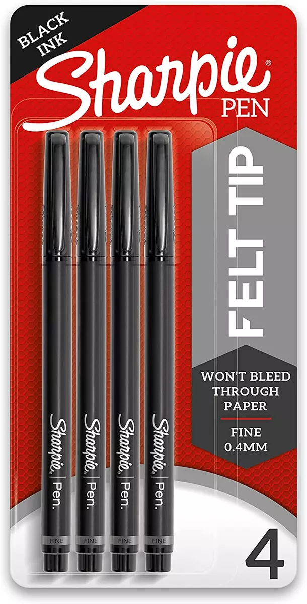 SHARPIE Felt Tip Pens, Fine Point (0.4mm), Black, 4 Count