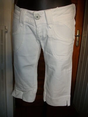 Pantacourt blanc short bermuda Pepe Jeans W28 38 taille basse stretch bas fendu - Photo 1/4
