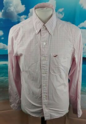Hollister rosa-weiß kariertes Hemd aus 100 % Baumwolle. UK Herren Gr. Medium