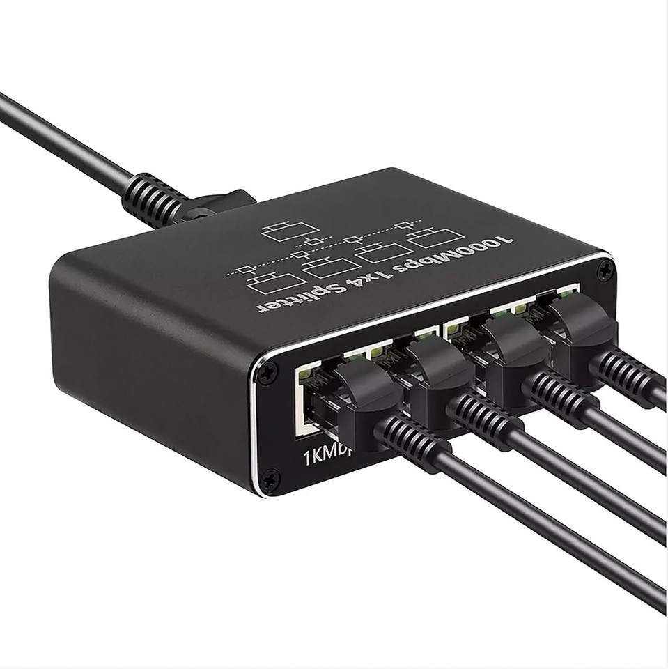 Gigabit Ethernet Splitter RJ45 LAN Network Adapter 1 to 4 Port 1000Mbps ...