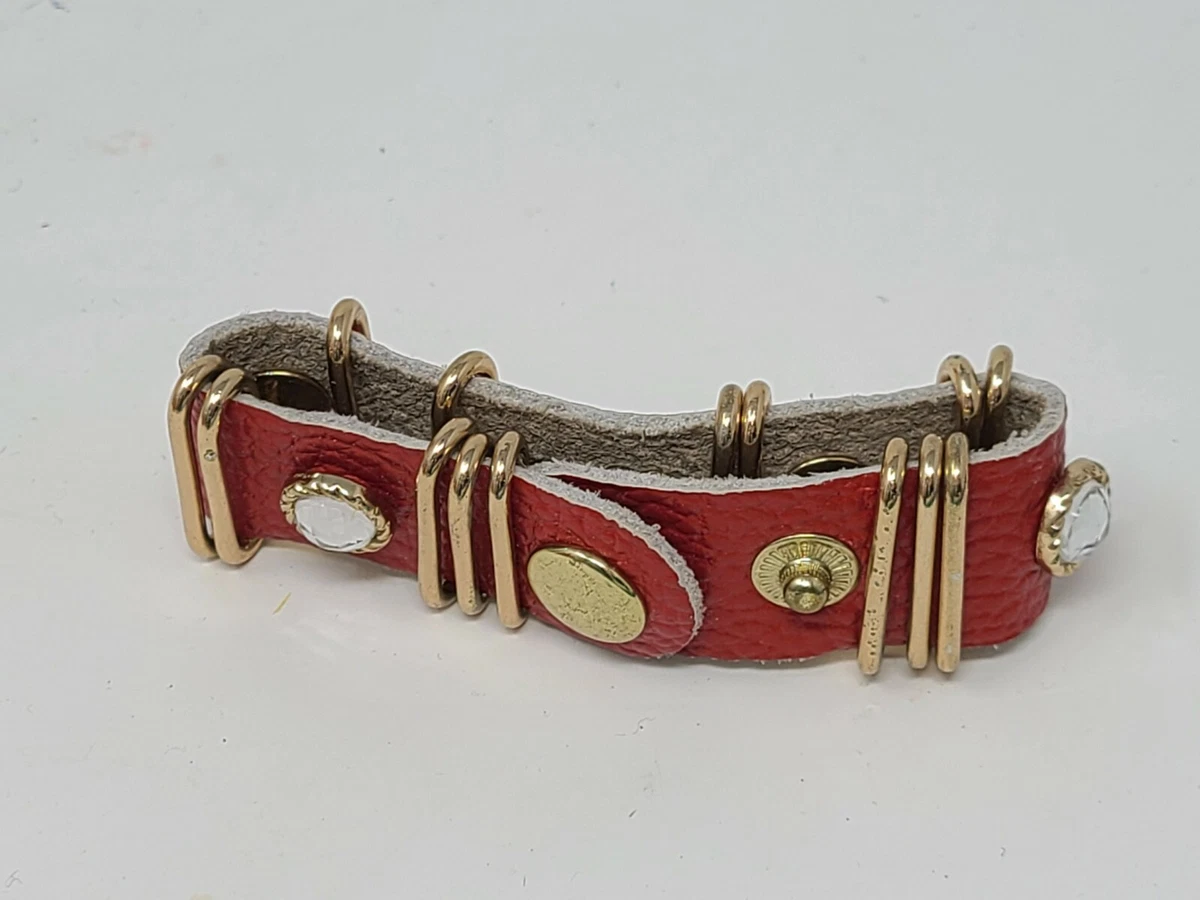 Guang Tong Red Leather Bracelet w Gold Tone Metal eBay