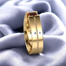 Garnet Square Cut With 925 Sterling Silver Gold Plated Ring For Men's #566