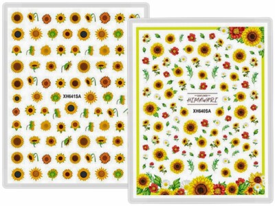 Sunflower Nail Sticker Flowers Smiley Sun Yellow Daisy Leaf Flower 