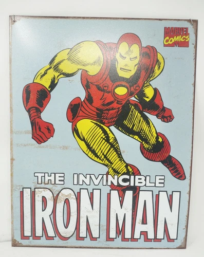 Vintage 2007 Marvel Comics Iron Man Retro Distressed Metal Tin Sign 16" x 12.5”