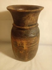 ANTIQUE - Old Beautiful Antique Primitive Hand Carved Wood Vessel 11x6.5 Vase 