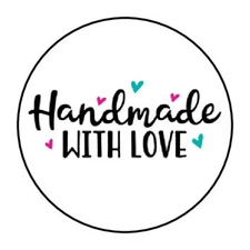 30 HANDMADE WITH LOVE ENVELOPE SEALS LABELS STICKERS 1.5" ROUND HAND MADE Hearts
