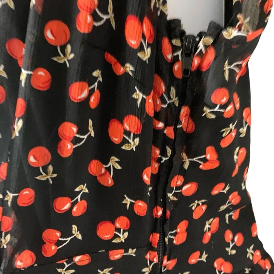 Vestido Rockabilly Estampado Cereza Royal Bones Daang Cuello Redondo Calado Negro Rojo XL Foto 4 de 4