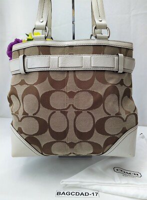 Coach Hampton Signature Brown Canvas Leather Trim Python Stripe 