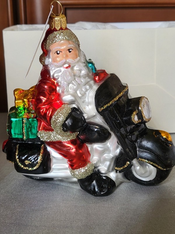 Glassware Art Studio Santa on a Bike Ornament, Christmas, Hanging Ornaments