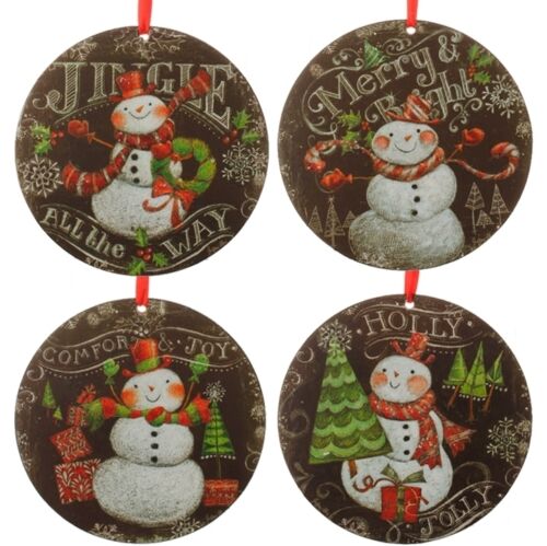RAZ Imports Large 6" Snowman Disk Ornaments Set/4 Christmas NEW! Trees - Afbeelding 1 van 2