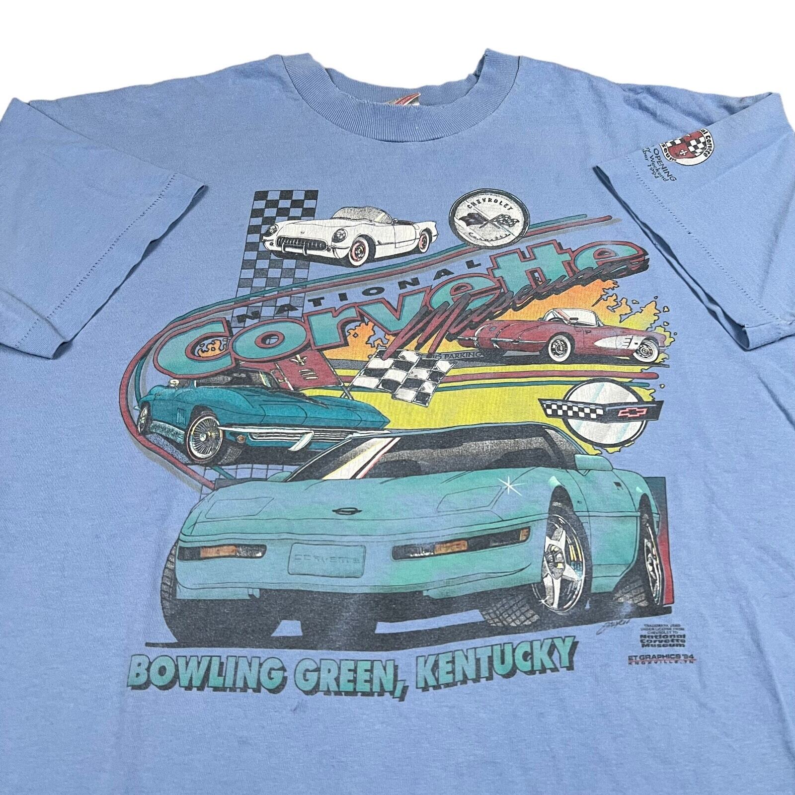 Vintage 90s corvette museum graphic car blue t shirt