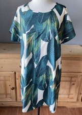 SHEIN Dress Women’s Size Large Short Sleeve Beige Green Leaves Print Knee Length