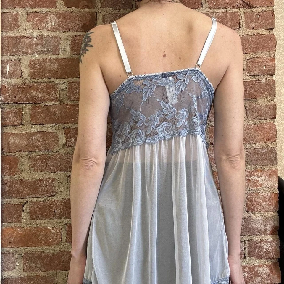 Top Lencería Babydoll Azul Encaje Transparente Por Jessica Simpson Talla M Coqueta Romance Foto 3 de 4