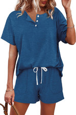WIHOLL Two Piece Outfits for Women Lounge Sets Button down Top and Shorts Set Sw