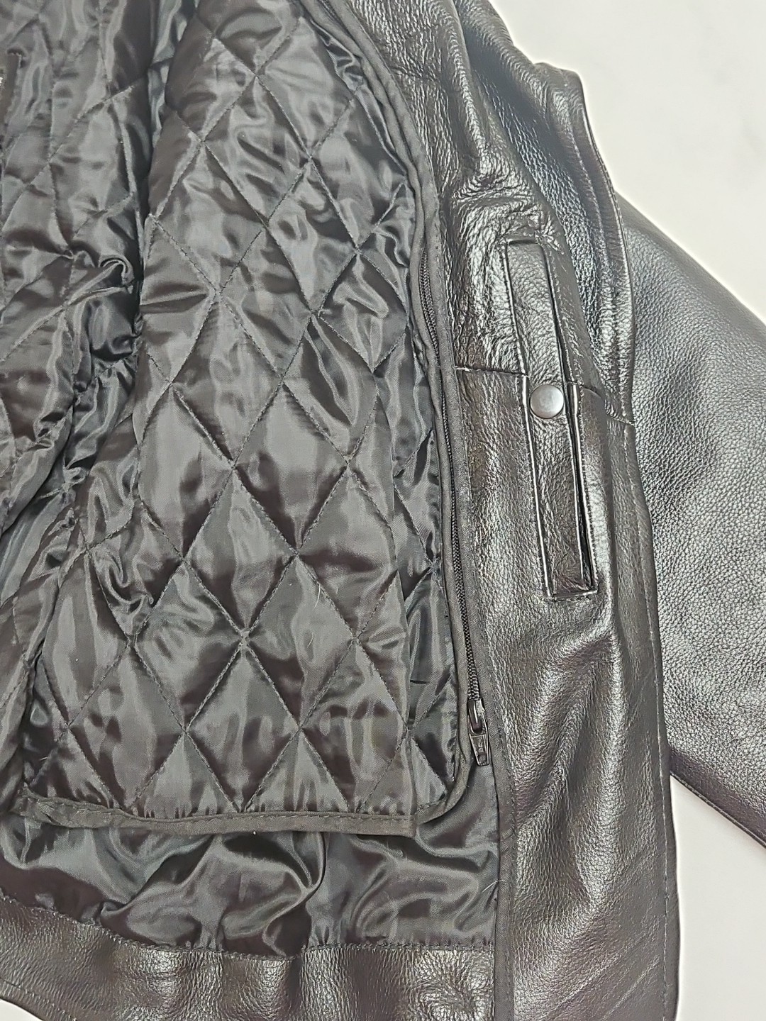 USA Bikers Dream Apparel HEAVY Black Leather Jacket Braided/Studded Zip Liner L