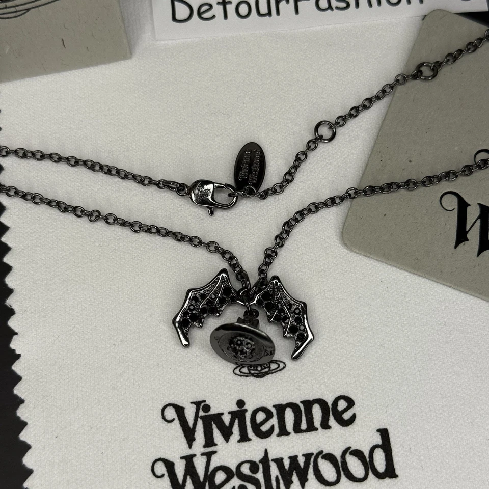 Vivienne Westwood Bat Necklace Black Silver Japan Orb Chain New With Box - Image 2 of 4