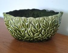 Vintage Sylvac 3624 Bowl Vase Plant Pot Planter Green Leaf Mid Century 60s