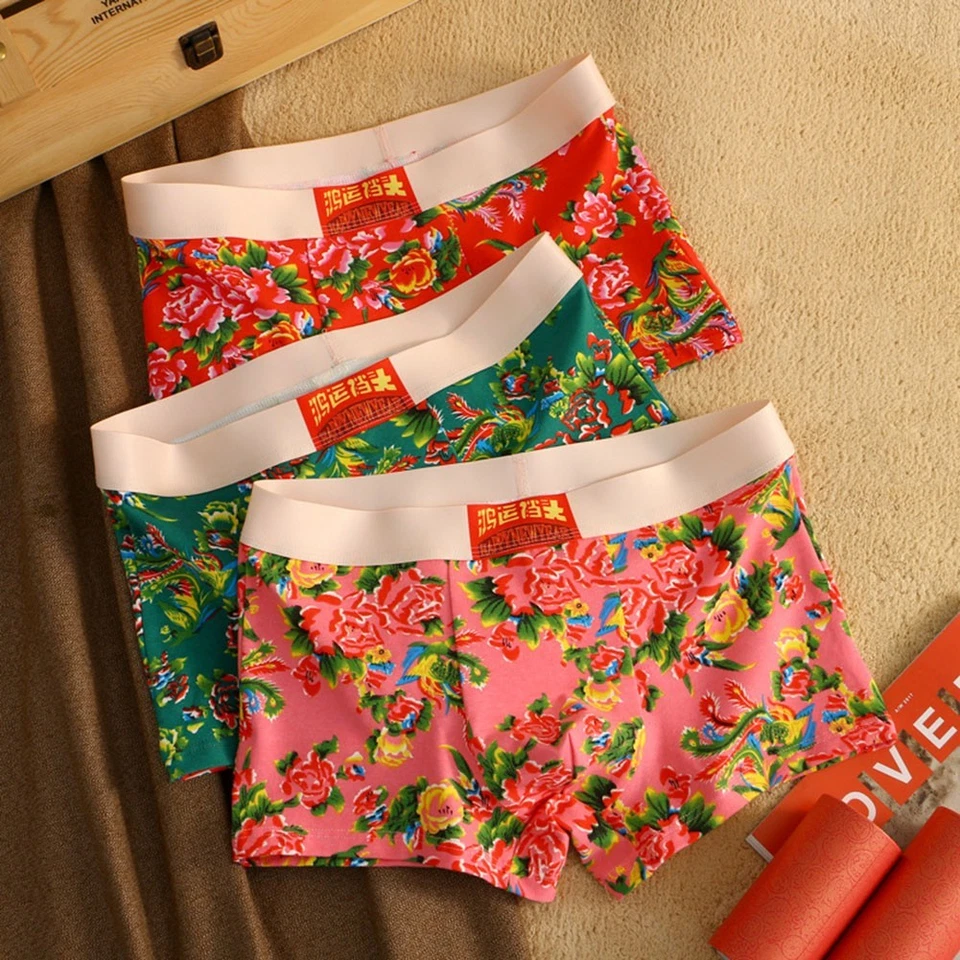 Boxer rosso fiore di peonia slip intimo cotone per uomo primavera essenziale - Immagine 4 di 4