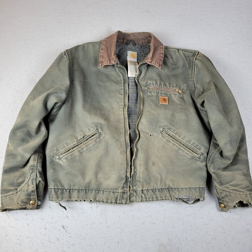 Vintage Carhartt J97 MOS Detroit Jacket Moss Green Thrashed Sun Faded Large  