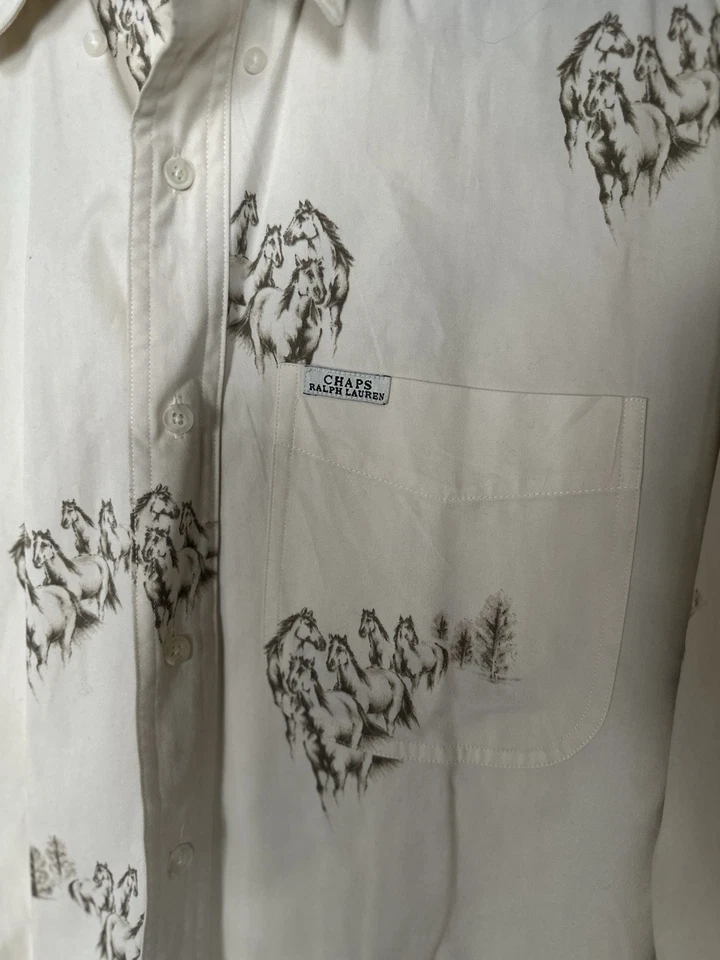 Chaps Ralph Lauren 100% Algodón Manga Larga Botón Talla Mediana Todo Caballos Foto 2 de 4