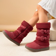 Kids Girls Toddlers Winter Snow Boots Bow-knot Faux Fur Lined Warm Mid Calf Boot