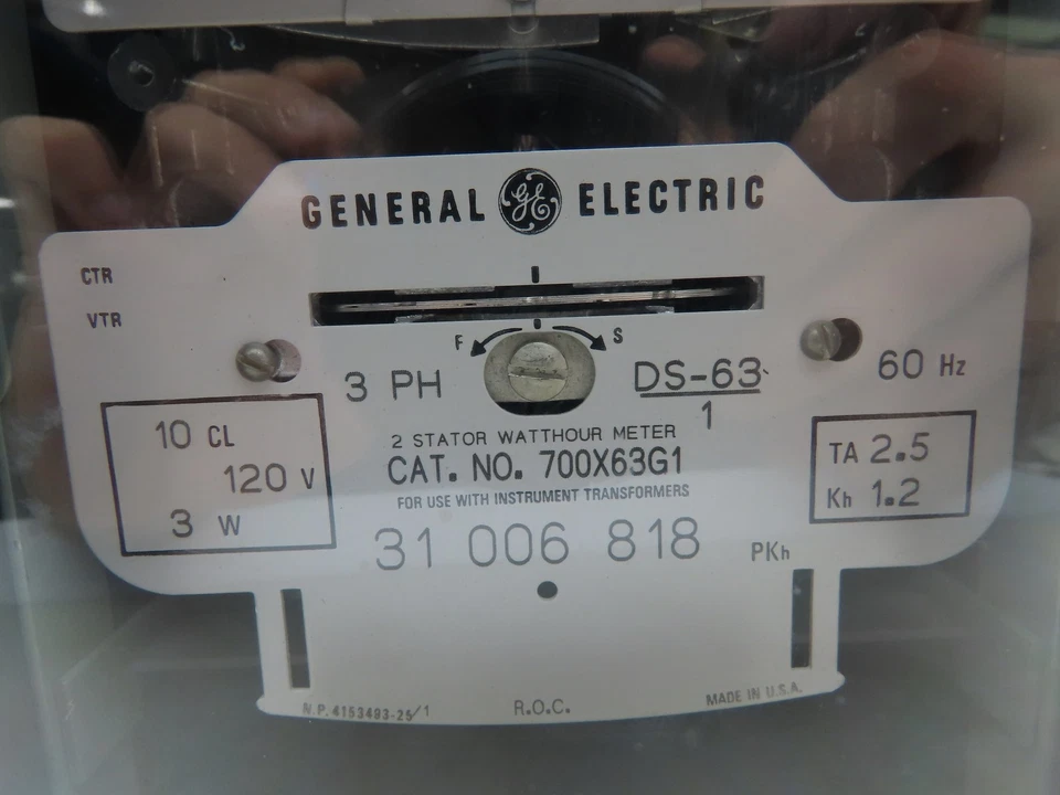 GE General Electric 700X63G1 DS-63 Watthour Meter Kilowatt Hours 2-Stator 3PH - Image 2 of 4