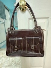 Maxx New York Brown Leather Handbag with Floral Fabric Lining