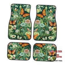 Print Colorful Car Floor Mats For Most Cars Sedan Suv Green Flowers Butterflies