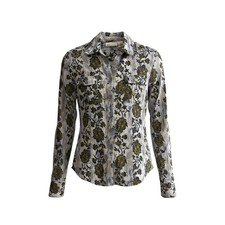 DKNY Jeans Womens Floral Western Button Down Shirt Blue Olive Green XS