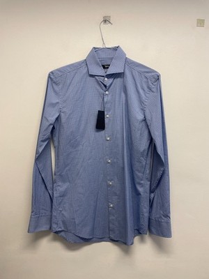 HUGO BOSS HERREN HEMD SLIM FIT REINE BAUMWOLLE IN BLAU KARIERT GRÖSSE 15 NEU MIT ETIKETT (S812)