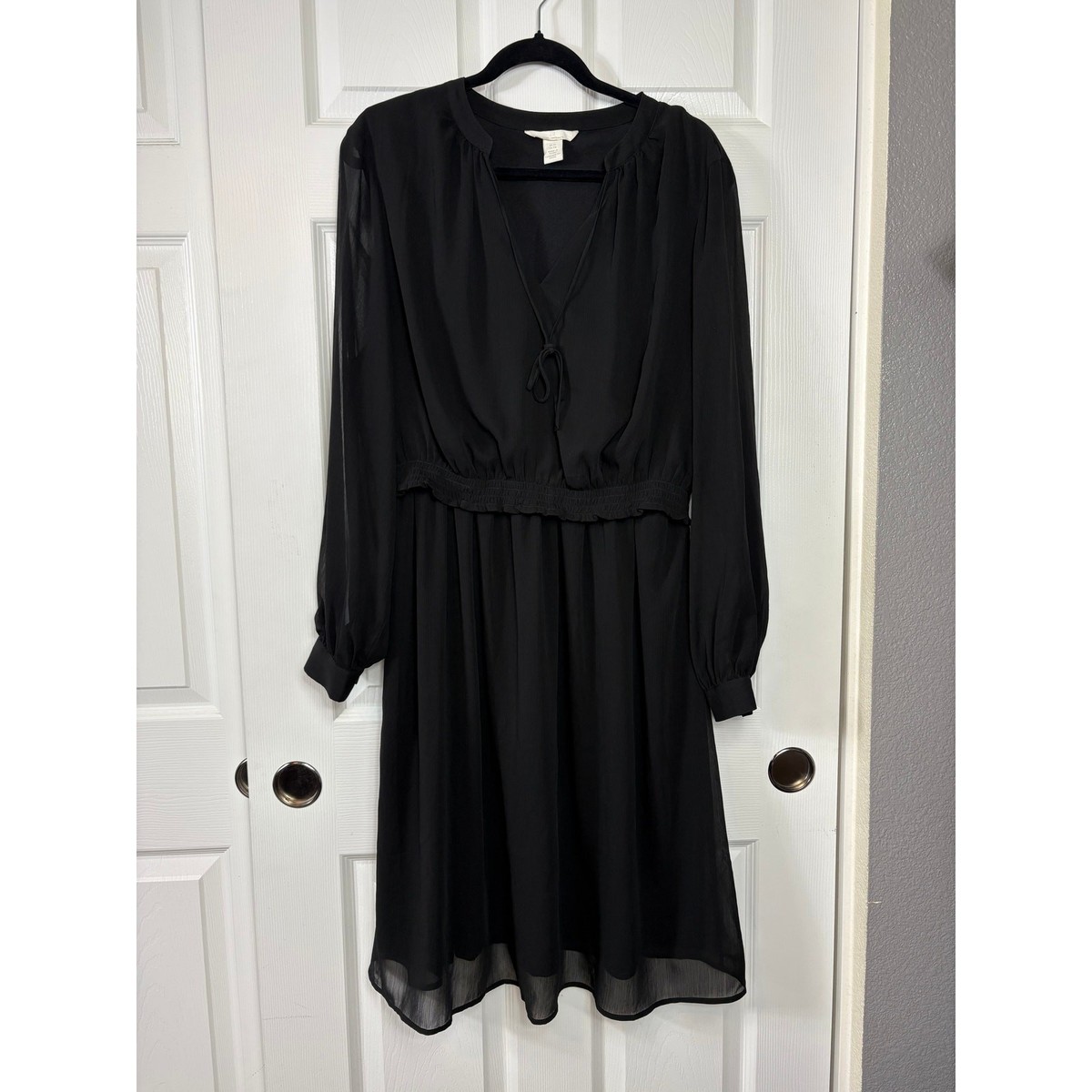 h&m maternity dresses H&M Mama Before and After Maternity Black Smocked Dress Long Sleeve Size XL