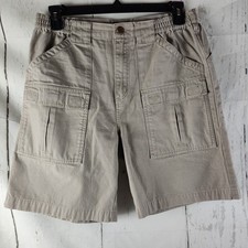 Cabela's Men s Khaki Tan Cargo Shorts Elastic Waist Utility Hiking Fishing Sz 34