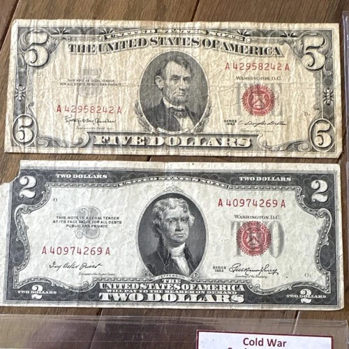 Mixed Banknote Lot 1953 U.S. Silver Certificates $1 $2 $5 + Soviet 50 Rubles