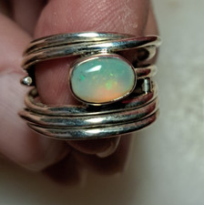 Ethiopian Welo Opal Ring 925 Sterling Silver Size 7 Green Pinfire