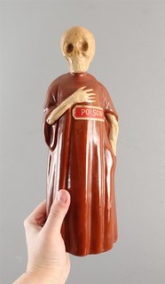 Antique Prohibition Skeleton Skull POISON Figural Pottery Liquor Decanter Bottle