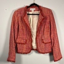 Maryland Square Womens Vintage Red Tweed Silk Lining Elegant Blazer Jacket 6