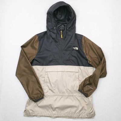 North Face Fanorak Wind Jacket Womens M Tan Green Pullover Windwall Packable