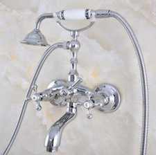 Chrome Wall Mounted Bathtub Faucet Clawfoot Tub Mixer Tap Handheld Shower