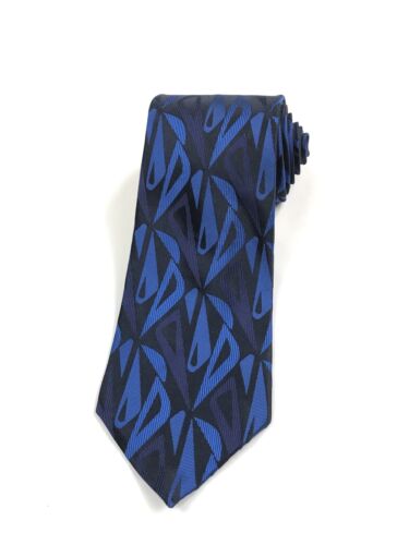 NEUF AVEC ÉTIQUETTE cravate express 100 % soie 59 pouces imprimé géométrique abstrait bleu fabriquée USA Italie - Photo 1/5