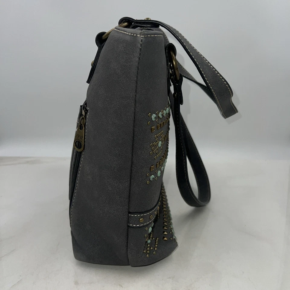 Bolso Bandolera Montana West Cartera Gris Imitación Cuero Tachonado Oculto Western Foto 4 de 4