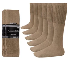 6-12-18 Pairs Men's Khaki  Tube Socks Over The Calf Sport Cotton Socks Big &Tall