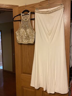 Clarrise Two Piece White And Gold Beaded Prom Dress | eBay