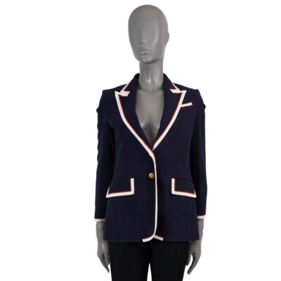 69466 auth GUCCI navy blue viscose 2019 CONTRAST TRIM CADY Blazer