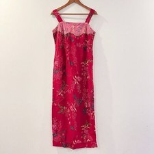 Vintage Ivy Linen Blend Maxi Dress Size Medium Red Floral Print Sleeveless