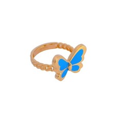 14k Solid Gold Enamel Butterfly Ring, Hand-Painted, Gift for Her, 585 Yellow