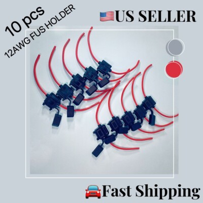 10 PCS PACK 12 GAUGE ATC FUSE HOLDER IN-LINE AWG WIRE COPPER 12 VOLT POWER BLADE