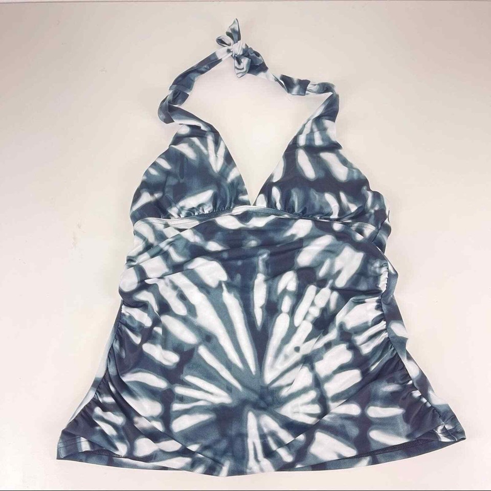 Calvin Klein Tankini Women's 4 Tie Dye Black White Shirred Halter